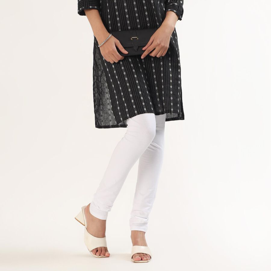 Women's Bright White Cotton Blend Elastic Waist Churidar, सफ़ेद, large image number null