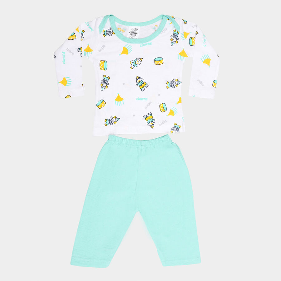 Infants Cotton Printed Baba Suit, Light Green, large image number null