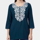 Women's Teal Round Neck Printed Kurti, टील ब्लू, small