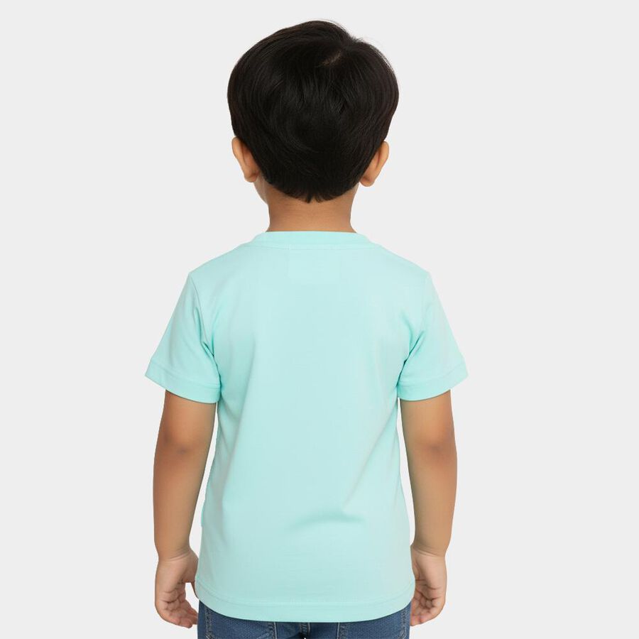 Boys Mint Green Cotton Crew Neck Casual T-Shirt, एक्वा, large image number null