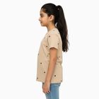 Girls Light Beige Round Neck Casual T-Shirt, Beige, small