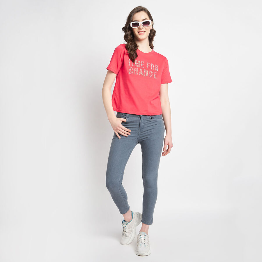 Cotton Round Neck T-Shirt, Coral, large image number null