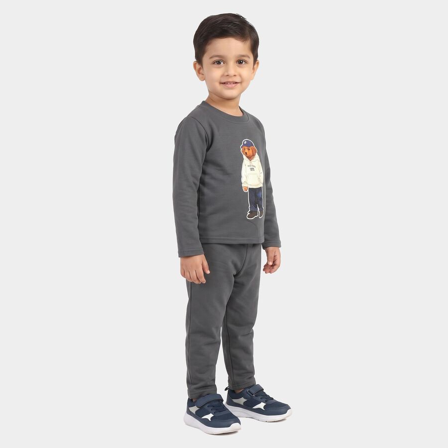 Boys' Charcoal Round Neck Graphic Baba Suit, Charcoal, large