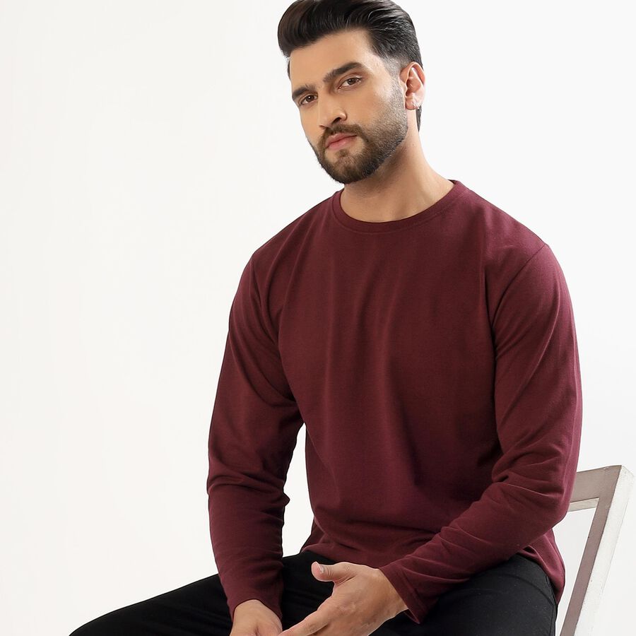Men's Deep Maroon Crew Neck Full Sleeve T-Shirt, मरून, large image number null