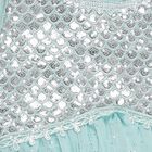 Girls Bright Aqua Blue Sequin Sleeveless Top and Tiered Pants Fusion Set, Aqua, small