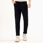 Men's Jet Black Slim Fit Flat-Front Casual Trousers, Black, small