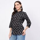 Women's Black Mandarin Collar Printed Sleeveless Kurti, Black, small