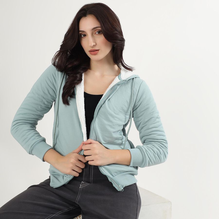 Women's Light Sage Green Hooded Casual Sweatshirt, हल्का हरा, large image number null