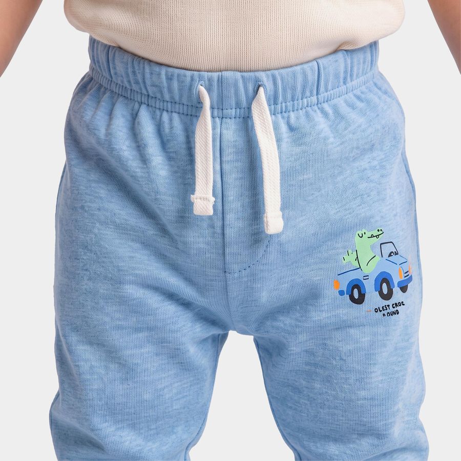 Infants Light Blue Straight Fit Graphic Printed Cotton Pyjama, Mid Blue, large
