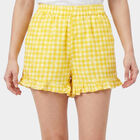 Women's Yellow Regular Fit Gingham Ruffle Hem Shorts, Yellow, small
