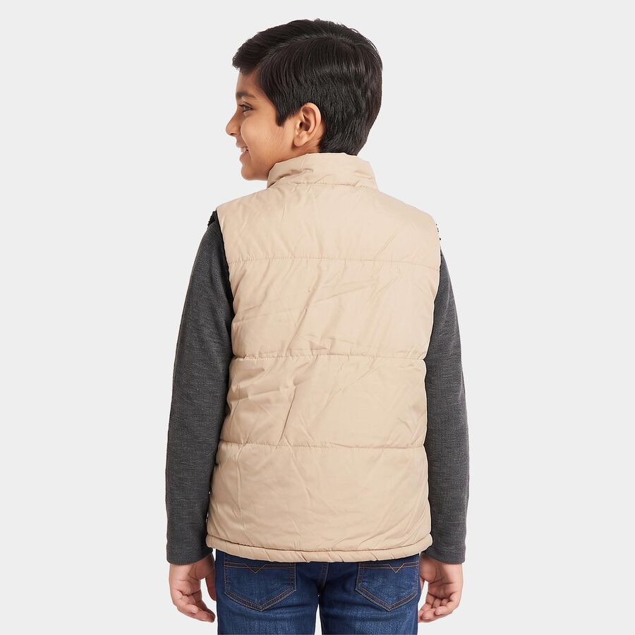Boys Beige Stand Collar Puffer Jacket, Beige, large