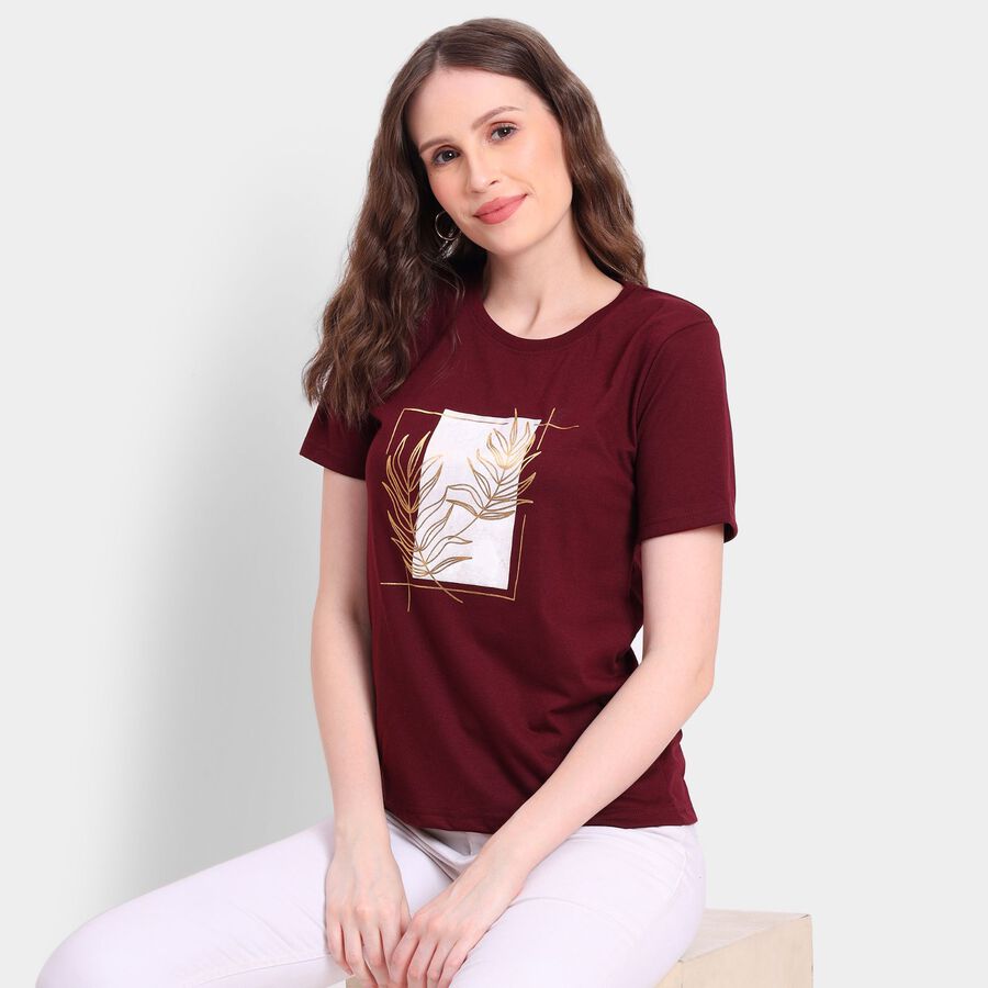 Ladies' Round Neck T-Shirt, Wine, large image number null