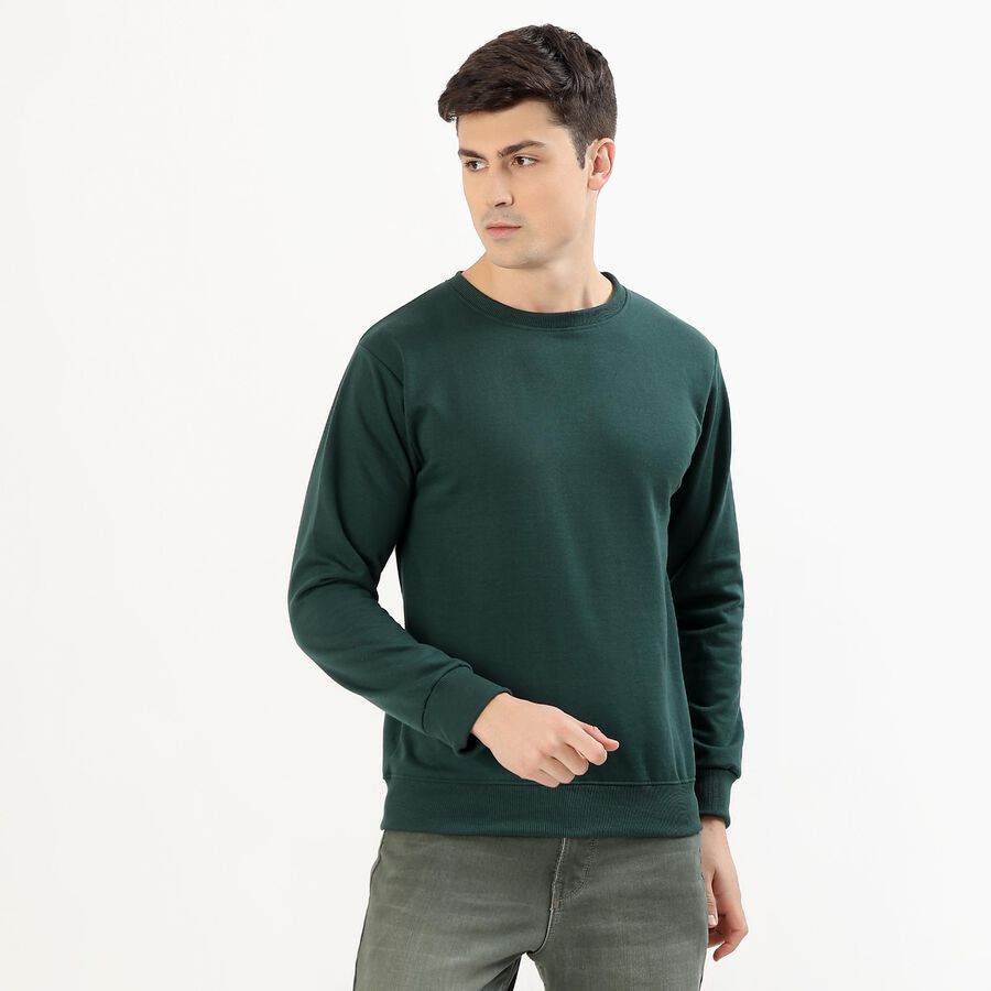 Men's Dark Green Crew Neck Casual Sweatshirt, Dark Green, large image number null