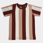 Boys' Maroon Round Neck Vertical Striped T-Shirt, Maroon, small