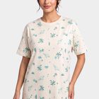Women's Off White Cotton Round Neck T-Shirt Style Nighty, ऑफ व्हाइट, small