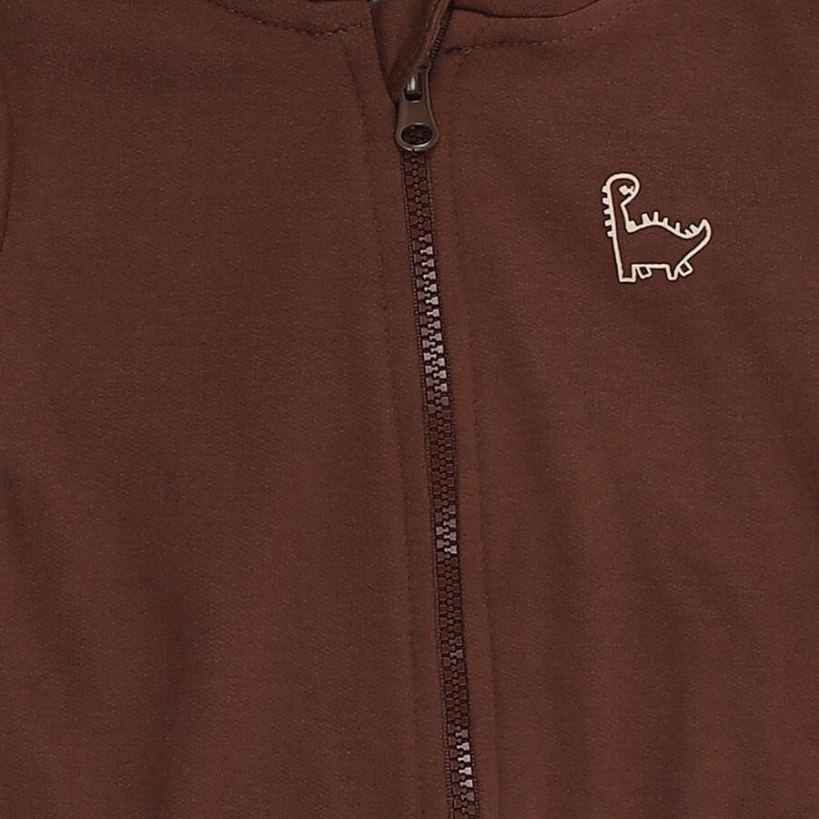 Infants' Brown Cotton Blend Hooded Dinosaur Baba Suit, Brown, large image number null