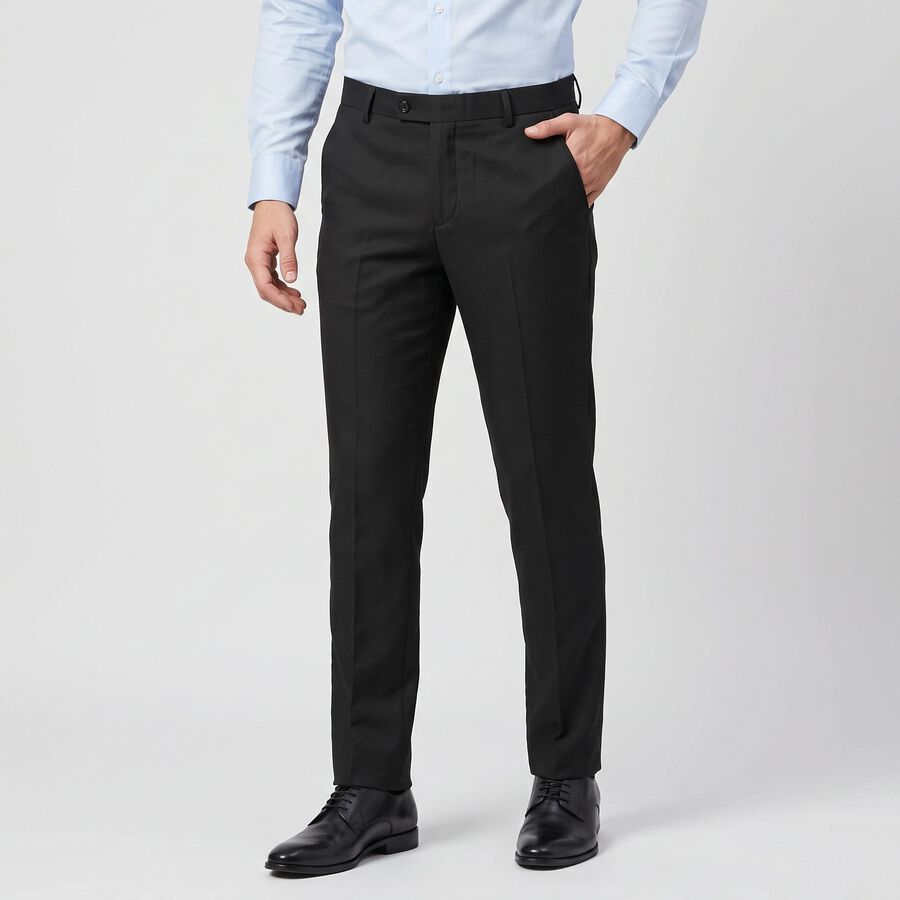 Men's Black Slim Fit Flat-Front Formal Trousers, Black, large