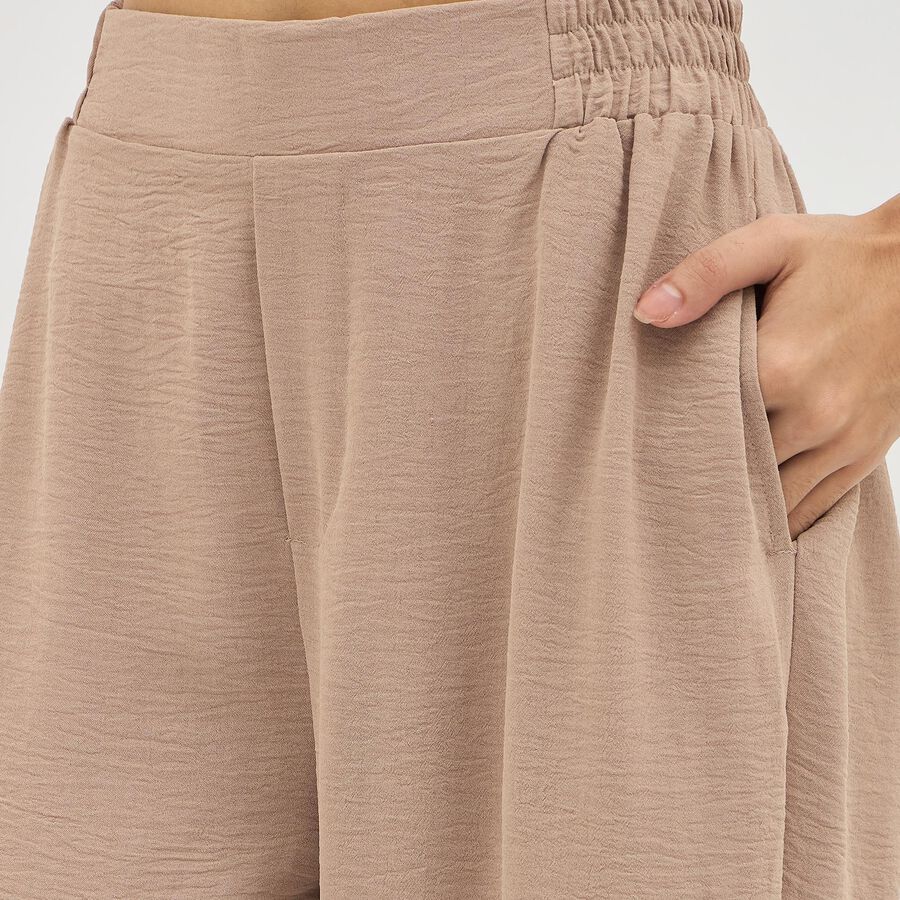 Women's Muted Beige Regular Fit High-Rise Wide-Leg Trousers, Beige, large image number null
