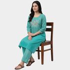 Women's Mint 100% Cotton V-Neck Floral Printed Kurta, Light Green, small