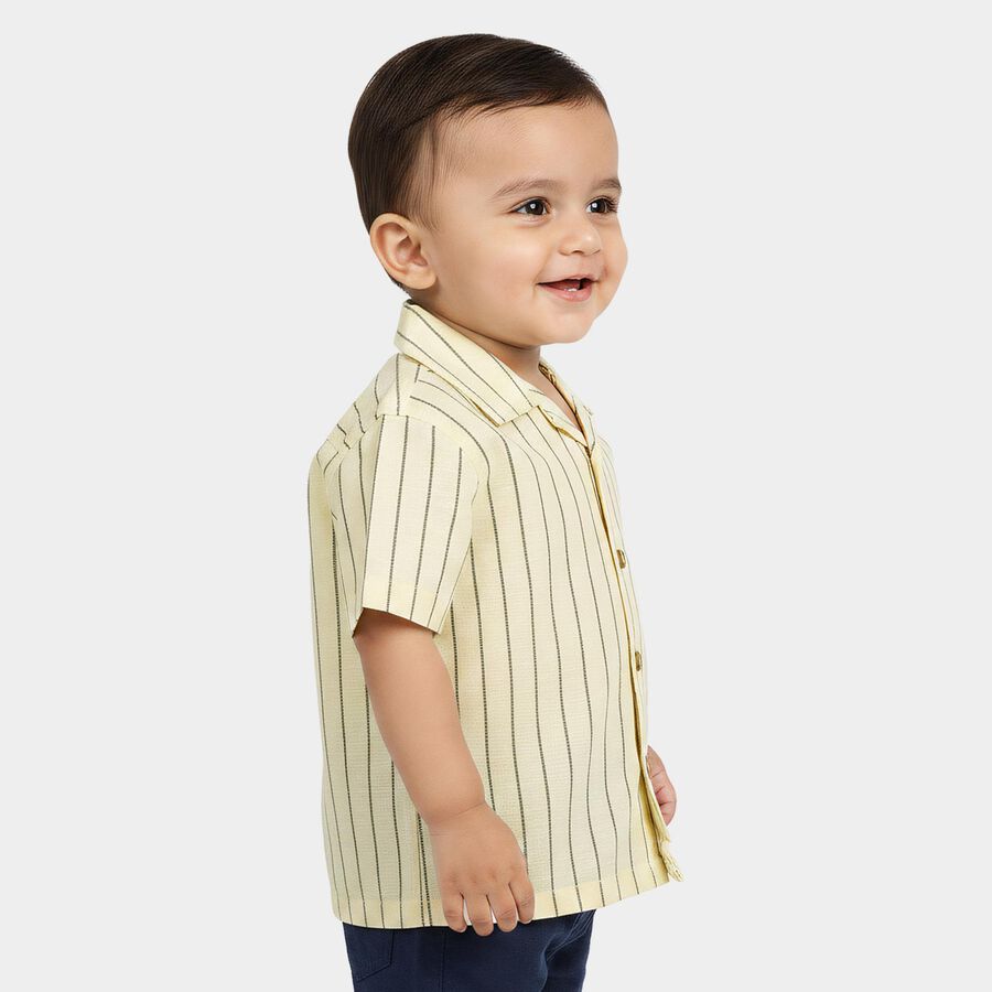 Infants Cream Cotton Half Sleeve Camp Collar Casual Shirt, Off White, large