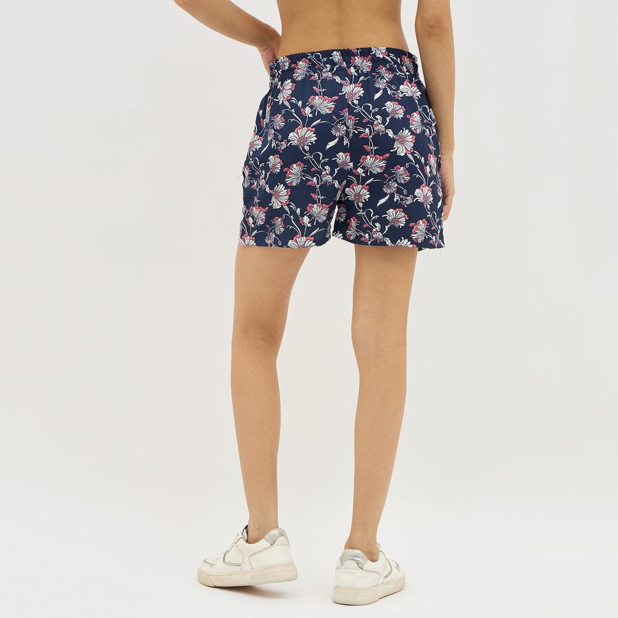 Women's Dark Navy Floral Printed Relaxed Fit Shorts, नेवी ब्लू, large image number null