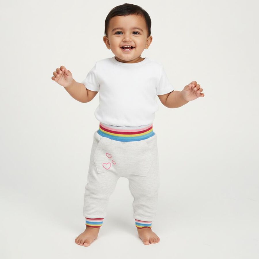 Infants Light Heather Grey Rainbow Waistband Cotton Blend Pyjama, Melange Light Grey, large image number null