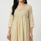Women's Beige Cotton Embellished Ethnic Set, Beige, small