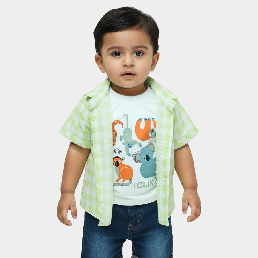 Infants Mint Green Cotton Half Sleeve Classic Collar Casual Shirt, Light Green, large