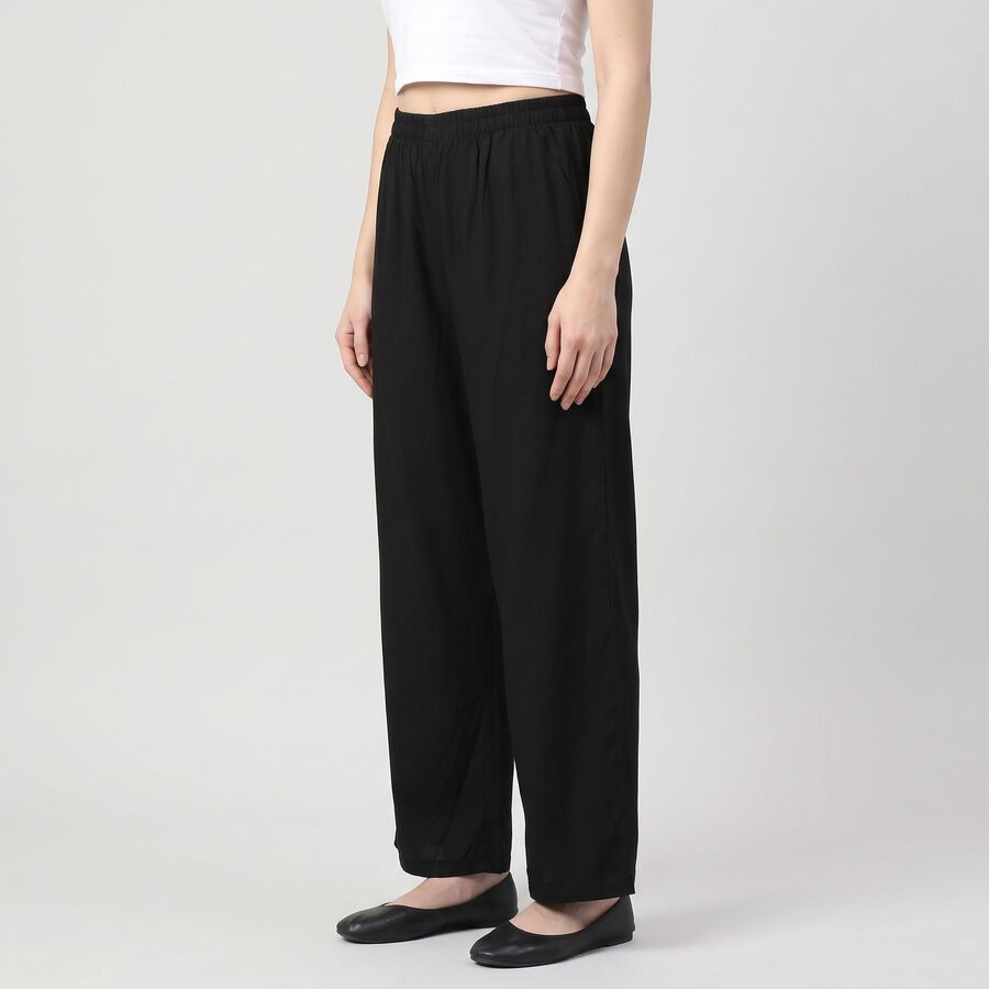 Women's Black Regular Fit Solid Palazzos, काला, large