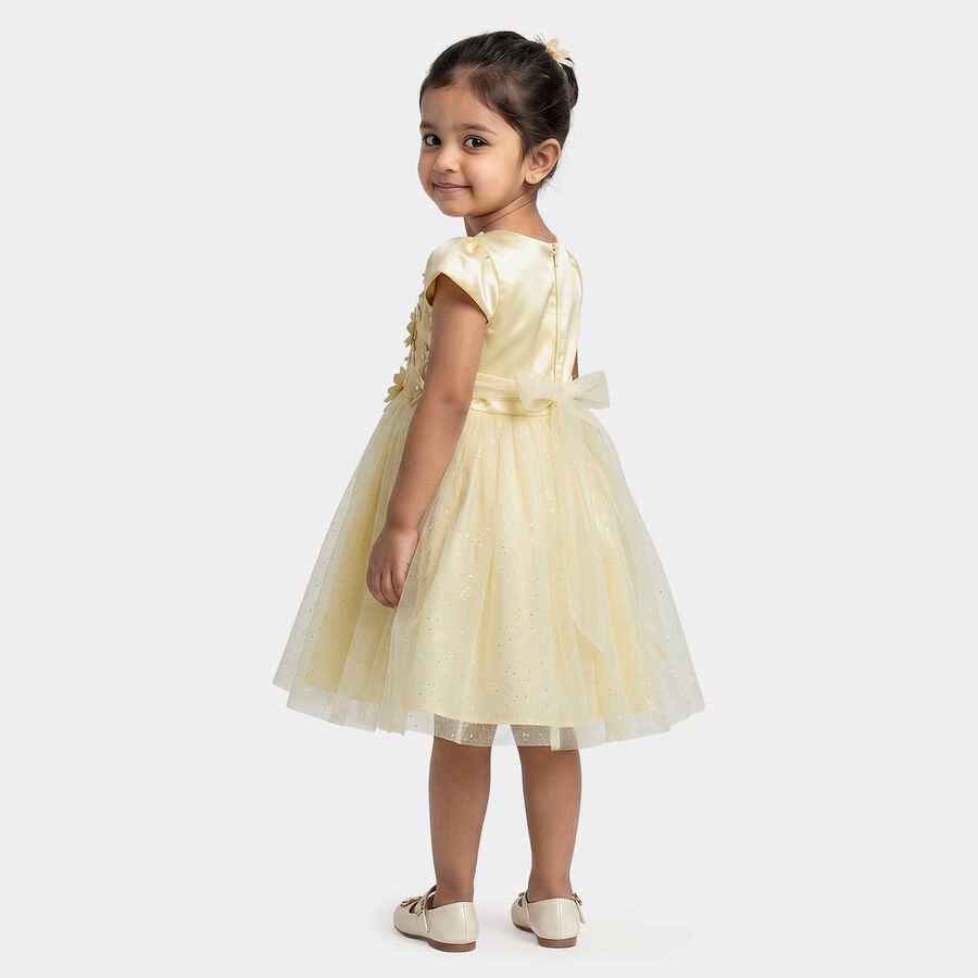 Girls' Beige Fit and Flare Embellished Party Wear Frock, Beige, large