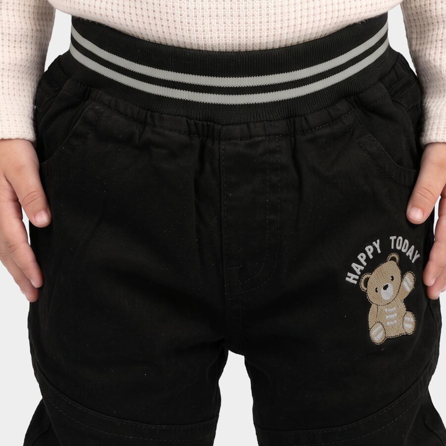 Infants' Black Regular Fit Jogger Trousers, काला, large