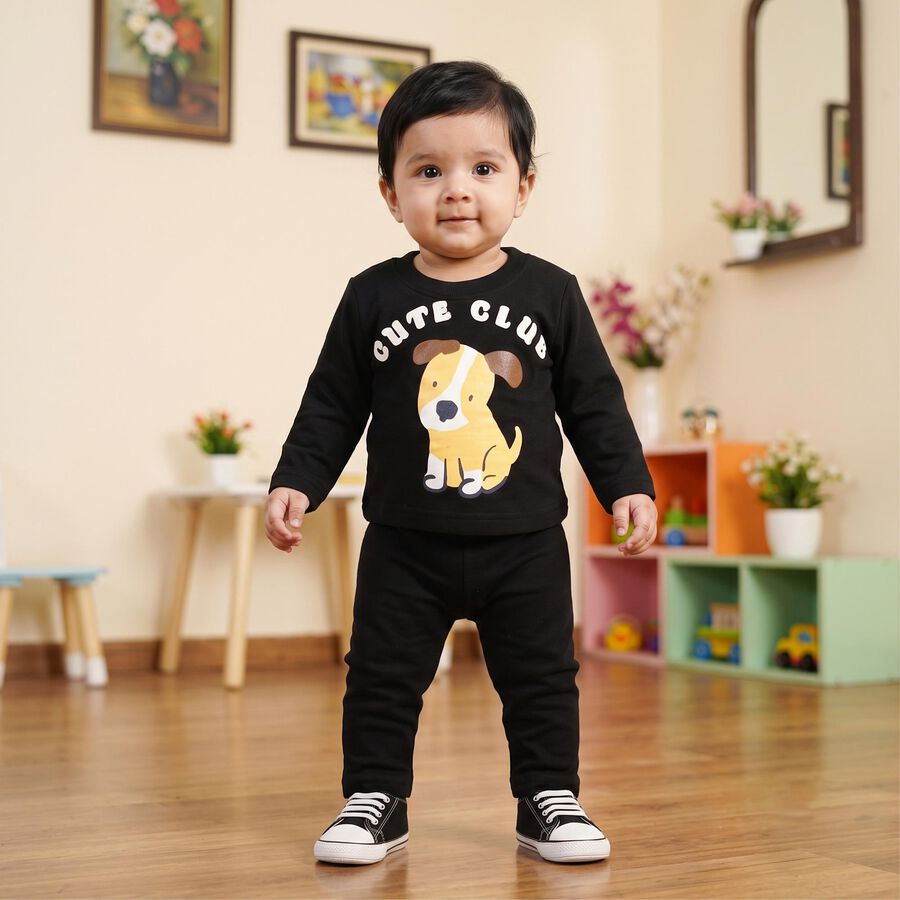 Infants' Black Round Neck Graphic Baba Suit, Black, large