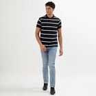 Men's Jet Black Polo Neck Striped T-Shirt, Black, small image number null