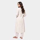 Women's Off White Cotton Notch Neck Embroidered Kurta, Off White, small