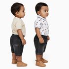 Infants' Beige Cotton Round Neck and Polo Neck Printed Baba Suit, Beige, small