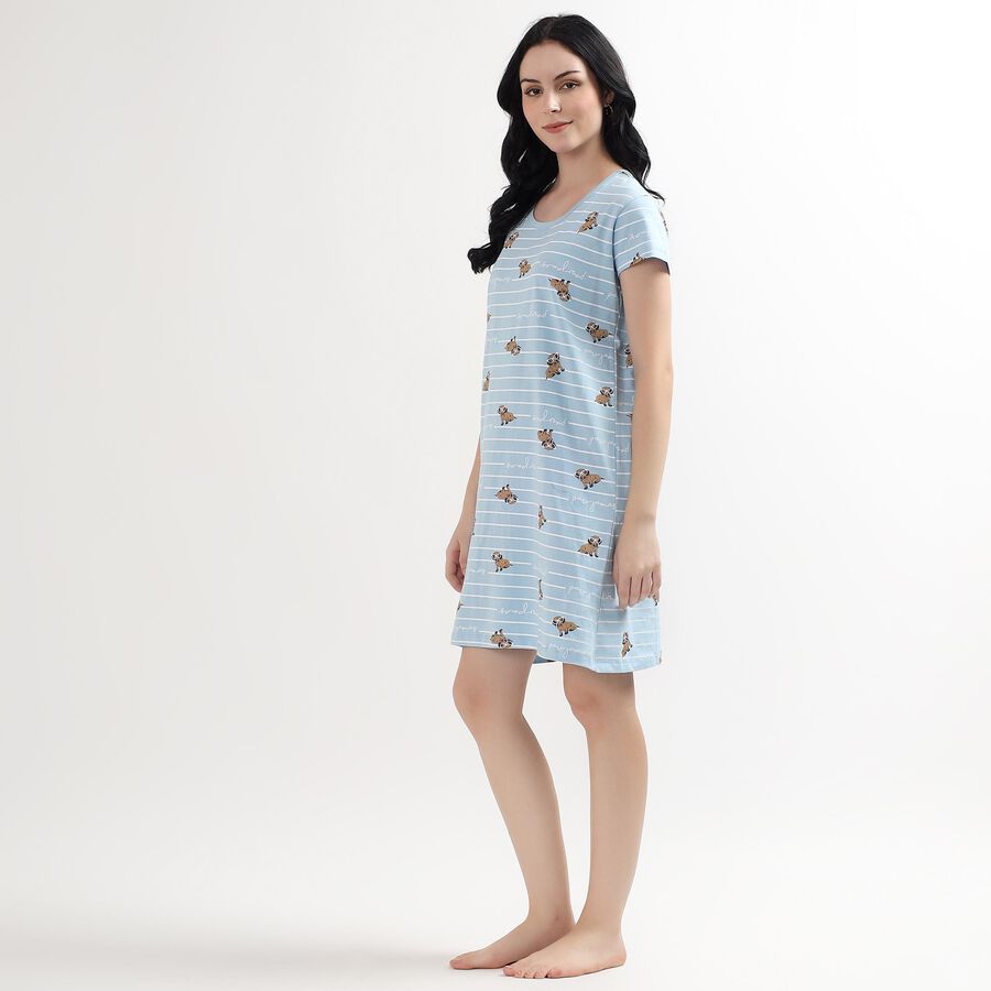 Ladies' 100% Cotton Knee Length Nighty, Light Blue, large image number null