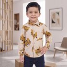 Boys Beige Cotton Long Sleeve Collar Shirt, गहरा पीला, small