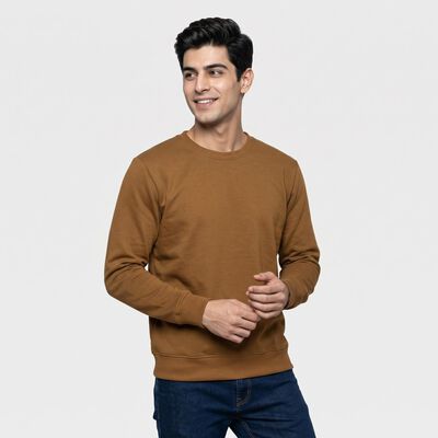 Men's Khaki Crew Neck Pullover Sweatshirt