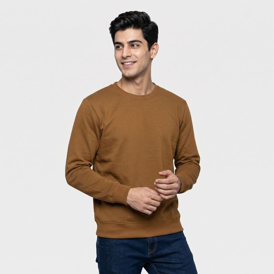 Men's Khaki Crew Neck Pullover Sweatshirt, Khaki, large
