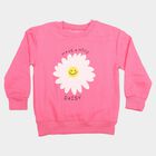 Girls' Pink Round Neck Pullover Sweatshirt, Pink, small
