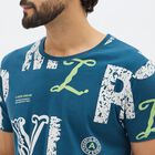Men's Deep Teal Cotton Round Neck Graphic T-Shirt, गहरा नीला, small