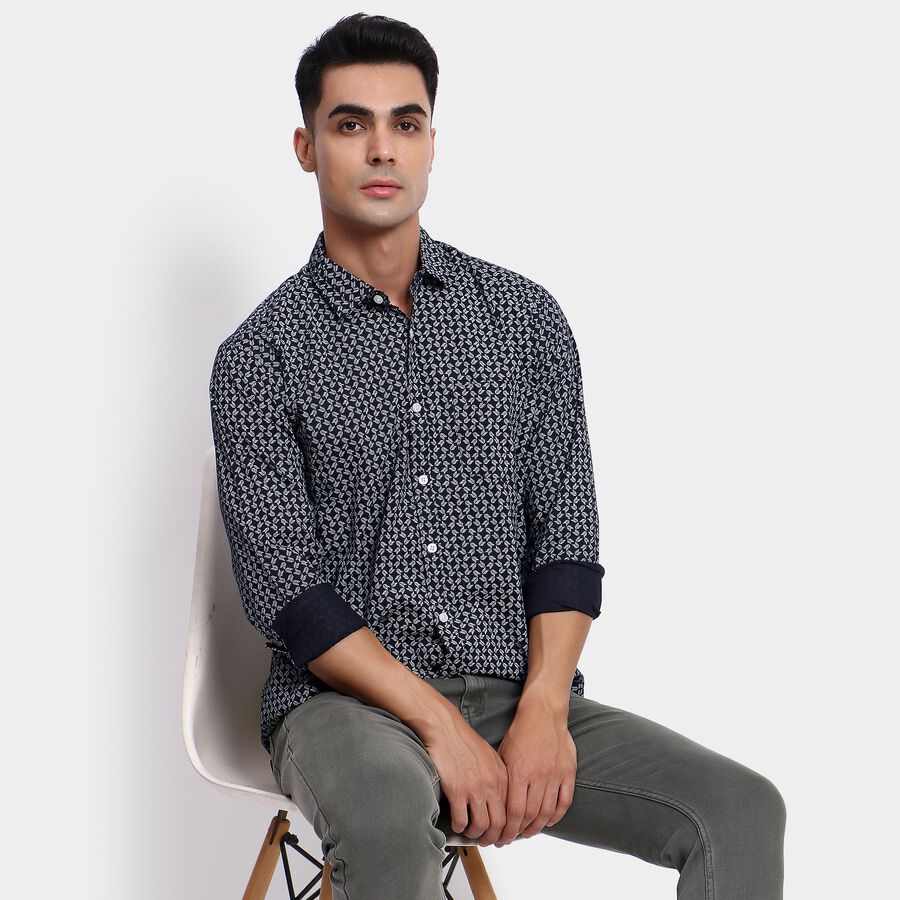 Men's 100% Cotton Casual Shirt, Navy Blue, large image number null