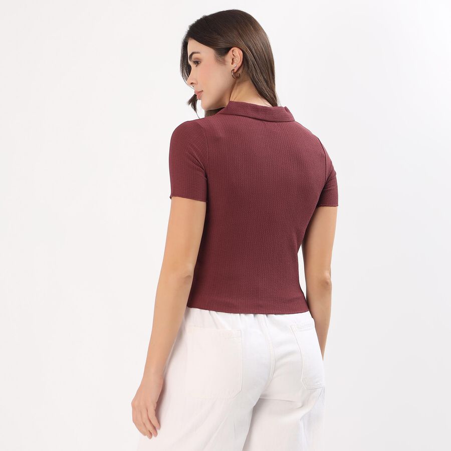 Women's Deep Wine Polo Collar Classic Polo T-Shirt, वाइन, large