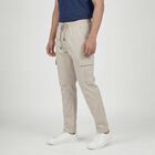 Men's Beige Slim Fit Casual Trousers, Beige, small