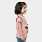 Girls' Pink Cotton Round Neck Ruffle Sleeve Printed T-Shirt, हल्का गुलाबी, small