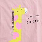 Girls Pink Round Neck Giraffe Printed Night Suit, Light Pink, small