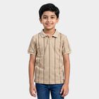 Boys Beige Polo Neck Striped Regular T-Shirt, गहरा पीला, small