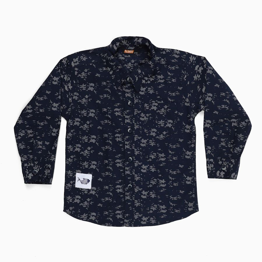 Boys Deep Midnight Navy Blue Cotton Full Sleeve Classic Casual Shirt, Navy Blue, large image number null