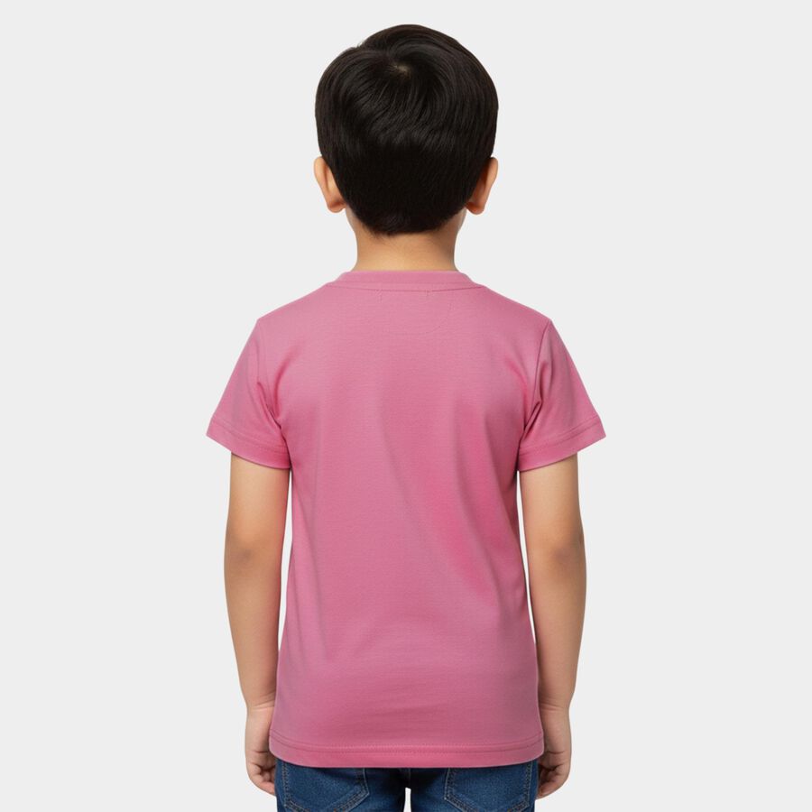 Boys Pink Cotton Round Neck Graphic T-Shirt, Pink, large