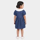 Girls' Blue Fit and Flare Lace Collar Frock, मध्यम नीला, small